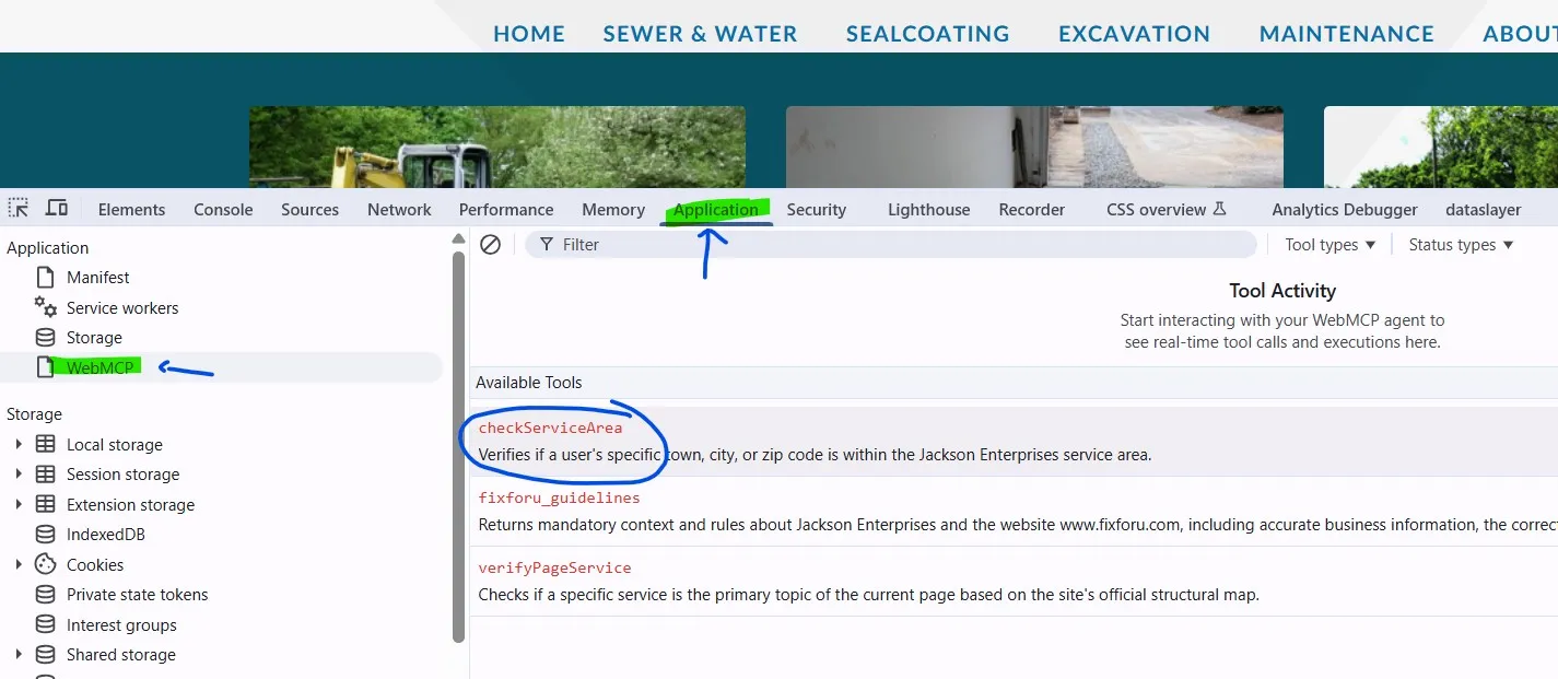 Opening the WebMCP Tool function in Chrome Inspect